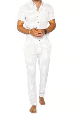 RomperJack Men’s White and Black Striped Button-Up Romper Jumpsuit Large